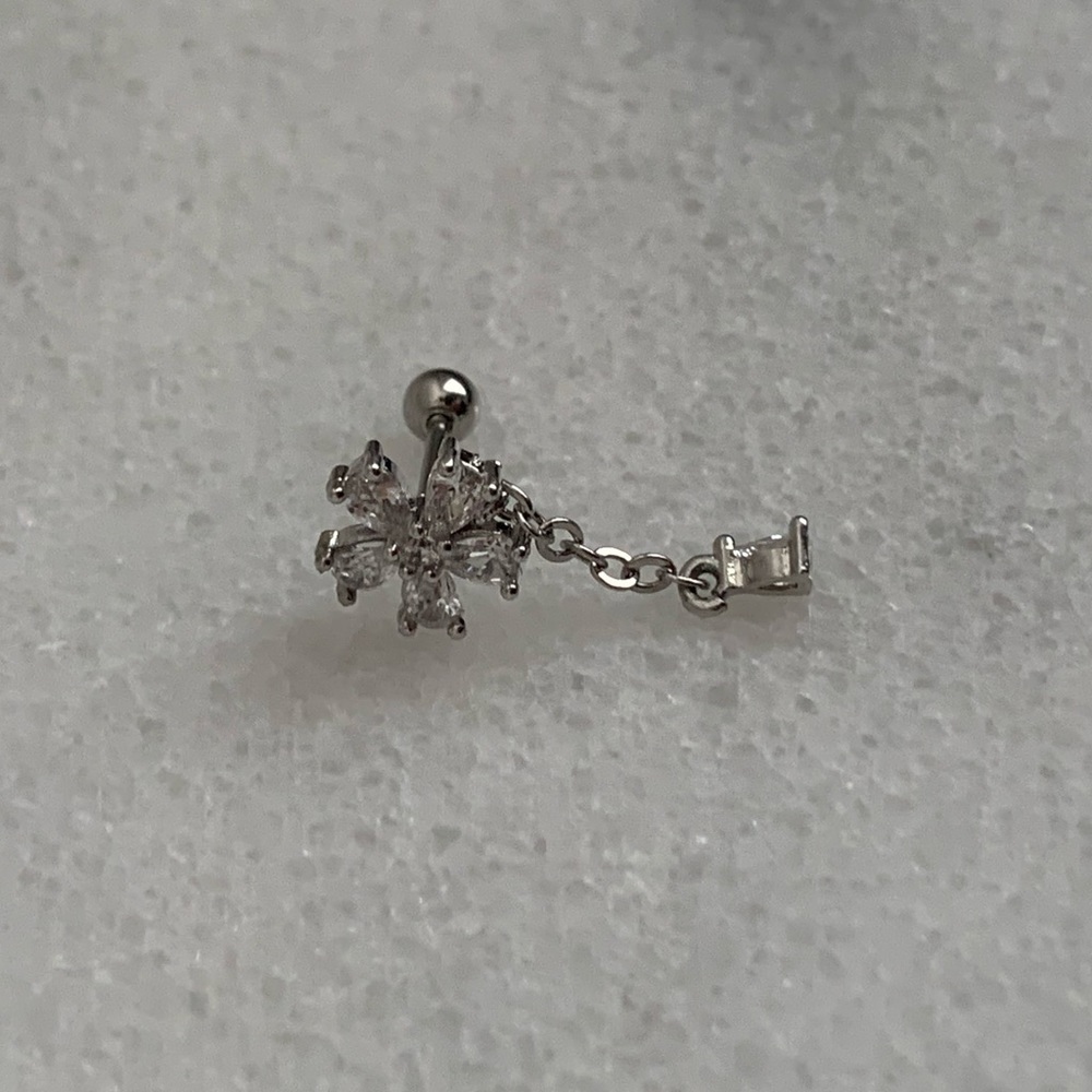 Silver Crystal Flower Dangle Cartilage Earring - Picture 5 of 6